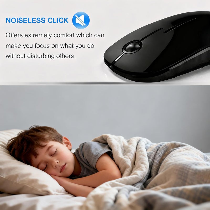 Unipows Wireless Mouse - 2.4G Slim Portable Computer Mouse with Nano Receiver, Less Noise Mobile Optical Mice for Notebook, PC, Laptop, Computer, Mac (Black) - Image 5